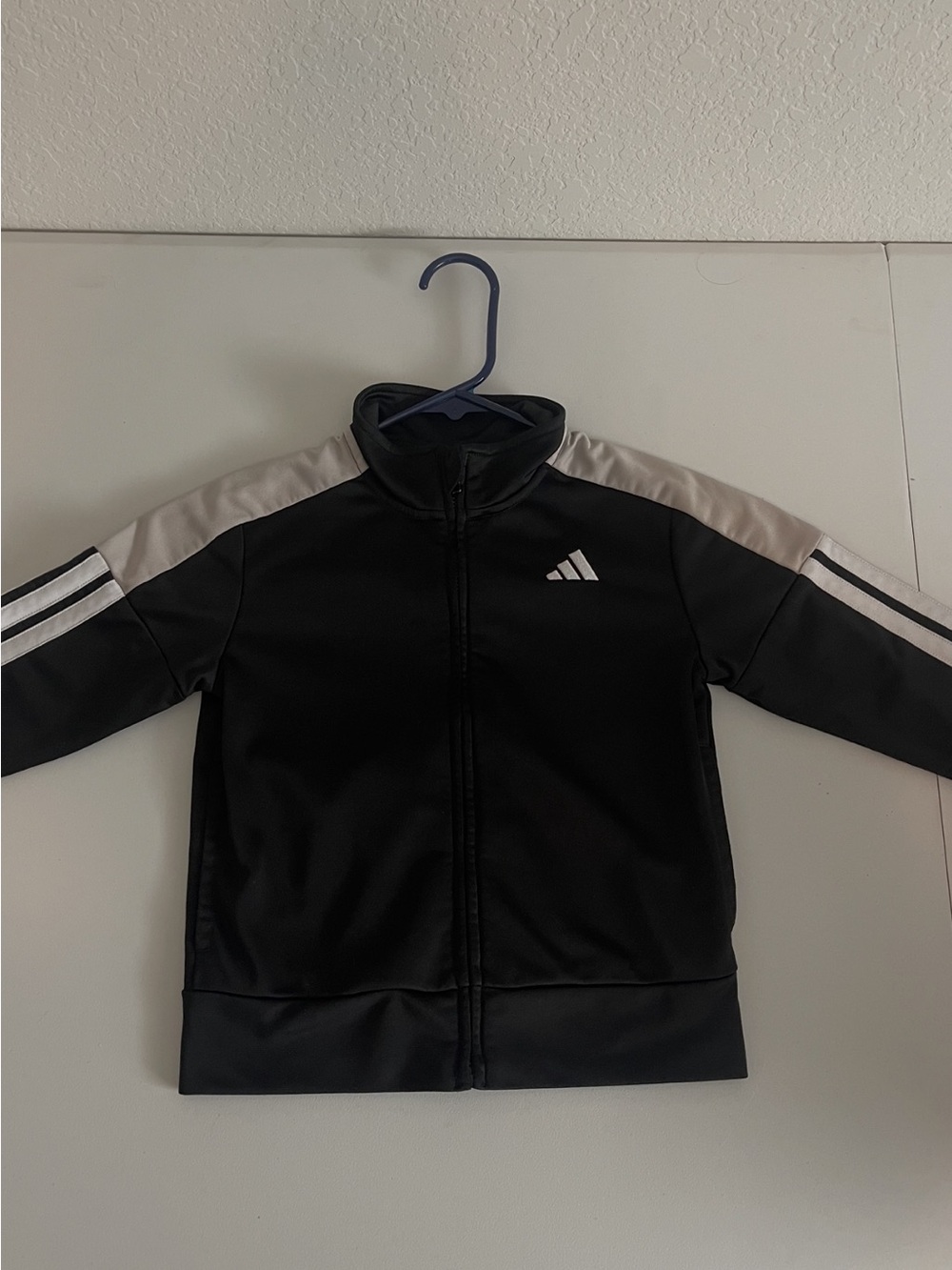 Adidas Kids Tricot Track Jacket Black Gray Colorblock Full Zip Size 5
